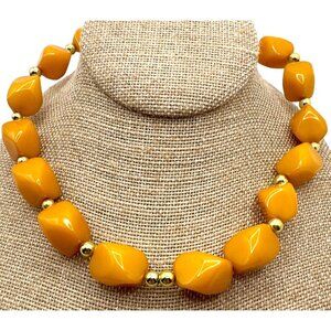 Vintage Bakelite Chunky Necklace Mid Century Yellow Butterscotch Retro Tested